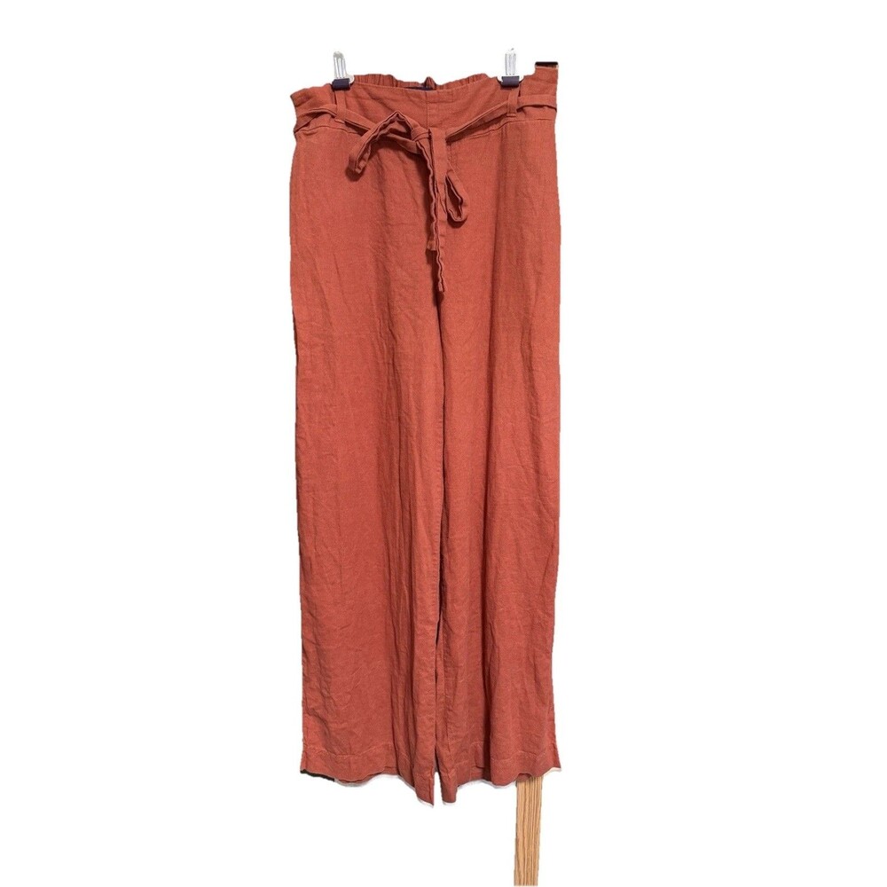 Beau Dawson Terra-Cotta Linen Blend Wide Leg Pants Medium Belted Boho